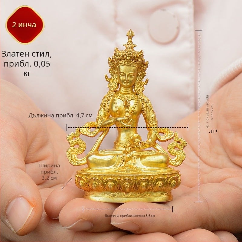 Пълнозлатни медни фигури на Padmasambhava, Bhaisajyaguru, Зелена Тара, Манюшри, Шакямуни Буда, Амитабха и Жълт Дзамбала за лична употреба
