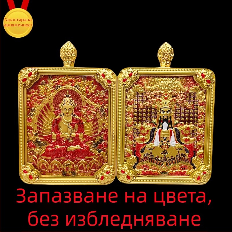 Тибетска тханга висулка с пет богове и осем защитника, ръчно рисувана огърлица