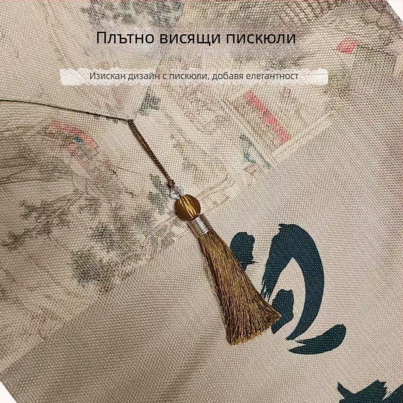 Водоустойчива покривка за чайна маса и кърпа за чай, памучно-линяна тъкан, Нов Китайски стил, мотив Бамбук ритъм, флаг за маса