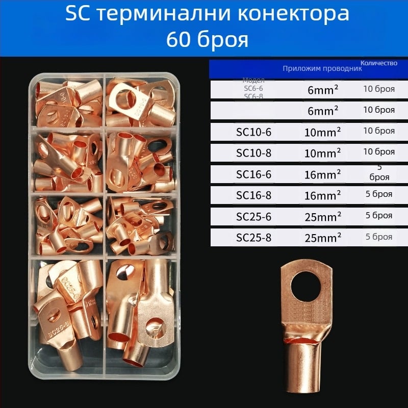 SC6-25 серия медни клеми, комплект 60 бр., златист