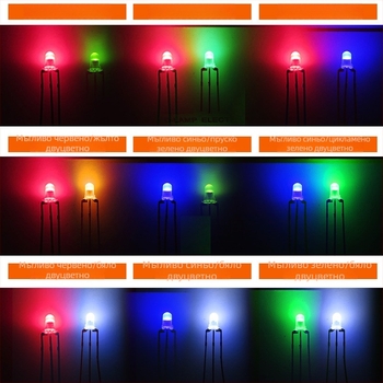 5 мм двуцветни LED светодиоди, червено-зелени, прозрачен обектив, общ анод и общ катод, директно включване