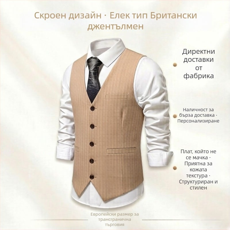 Мъжки костюмен елек с райета, официален елек за костюм