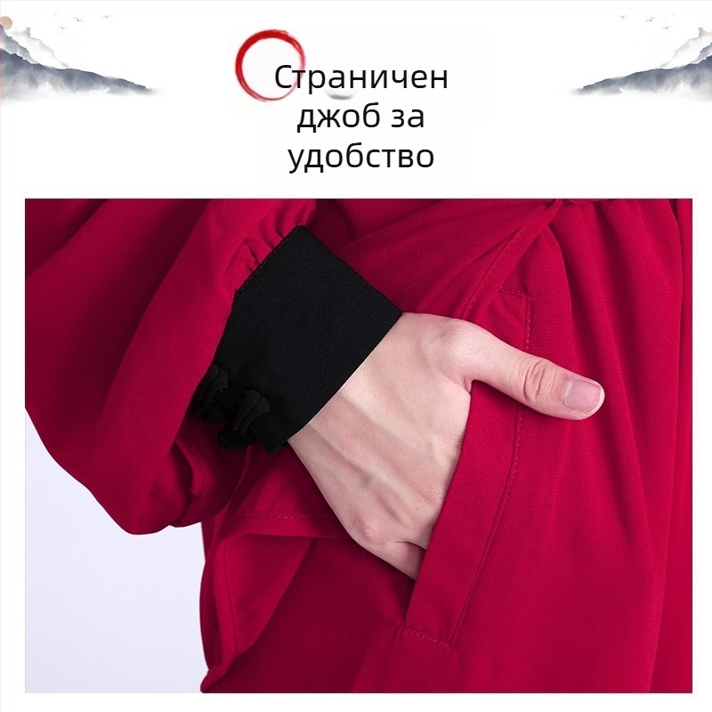 Little and Hill тай чи тренировъчен костюм за възрастни, унисекс, червен, висок клас за състезания и представления, пролетно-есенно облекло