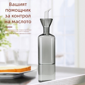 Стъклена бутилка за олио за домашна кухня, термоустойчива, за соев сос и оцет, без протичане, сив цвят.