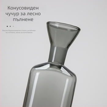 Стъклена бутилка за олио за домашна кухня, термоустойчива, за соев сос и оцет, без протичане, сив цвят.