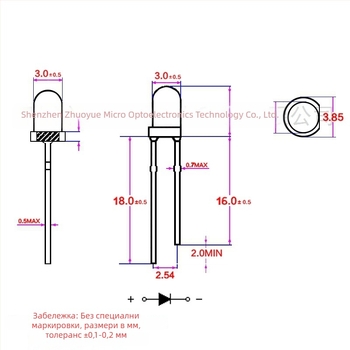 Excellence Micro LED, зелено, 3V, 3 мм кръгъл светодиод с висока яркост, модел F3