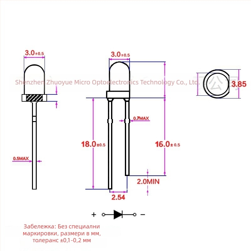 Excellence Micro LED, зелено, 3V, 3 мм кръгъл светодиод с висока яркост, модел F3