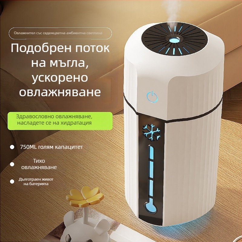 Компактен преносим овлажнител с атмосферен светлинен ефект за дом, спалня и кола - настолен овлажнител за пръскане