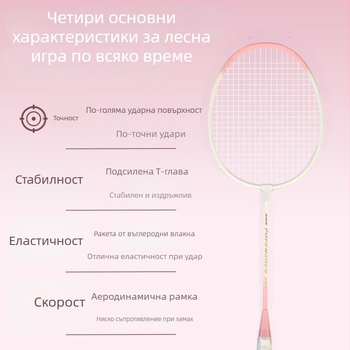 Бадминтон ракета, модел 7, цвят Aurora Macaron, за начинаещи, здрава алуминиева конструкция, висока еластичност, атака и защита в едно.