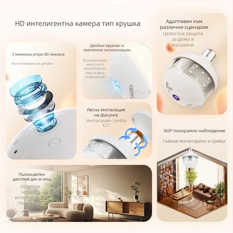 V380 вътрешна домашна охранителна камера с панорамно VR рибешко око, безжична мрежа, пълноцветно нощно виждане, HD монитор