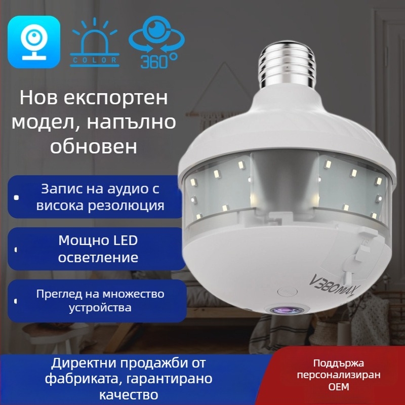 V380 вътрешна домашна охранителна камера с панорамно VR рибешко око, безжична мрежа, пълноцветно нощно виждане, HD монитор