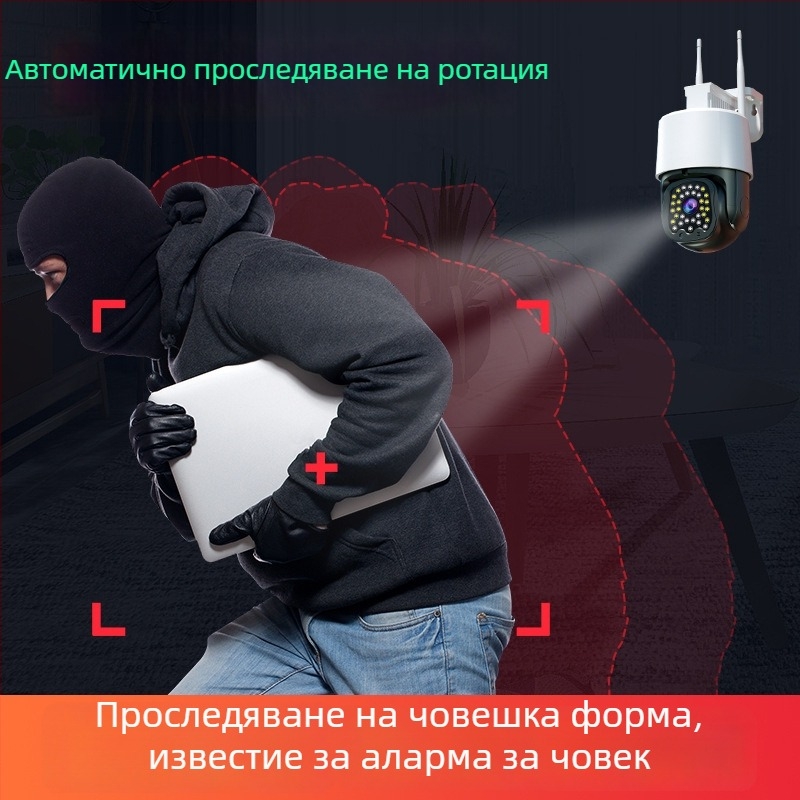 HD PTZ охранителна камера за външна употреба, 4G, 360° панорама, пълноцветно нощно виждане, Wi‑Fi безжично наблюдение