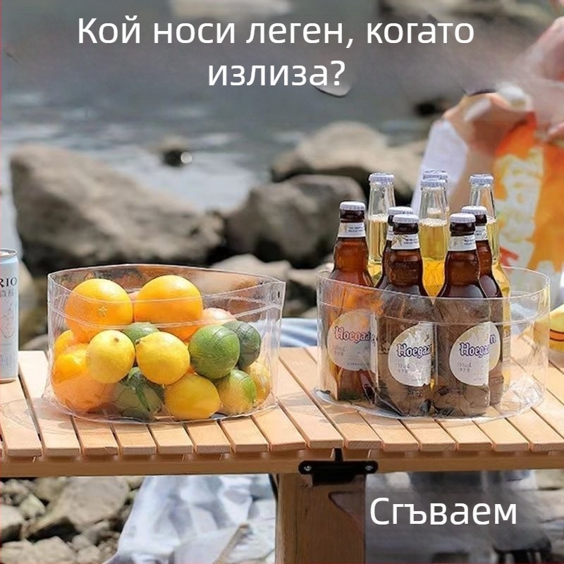 Домашен преносим удебелен сгъваем воден съд, прозрачен кръгъл съд за миене, многофункционална кофа за съхранение на вода