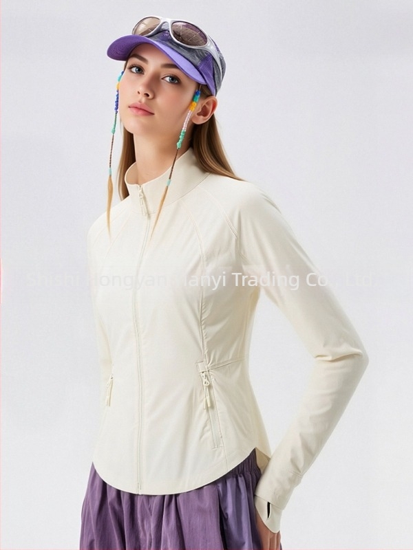 Женско спортно яке със стойка на яка, Slim-fit, UV защита, дишащо и бързосъхнещо, за йога и спорт