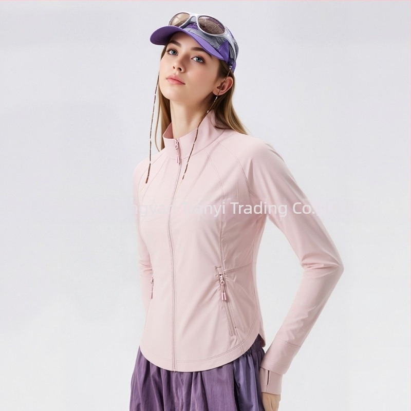 Женско спортно яке със стойка на яка, Slim-fit, UV защита, дишащо и бързосъхнещо, за йога и спорт