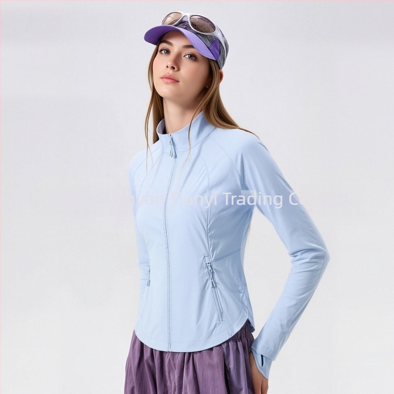 Женско спортно яке със стойка на яка, Slim-fit, UV защита, дишащо и бързосъхнещо, за йога и спорт