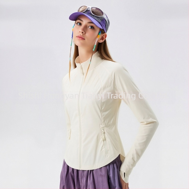 Женско спортно яке със стойка на яка, Slim-fit, UV защита, дишащо и бързосъхнещо, за йога и спорт