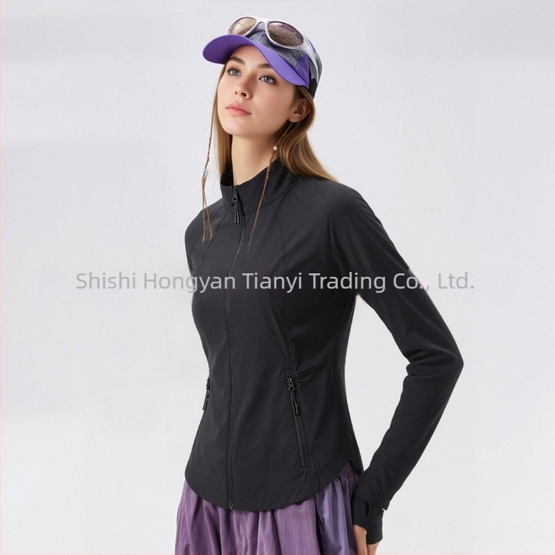 Женско спортно яке със стойка на яка, Slim-fit, UV защита, дишащо и бързосъхнещо, за йога и спорт