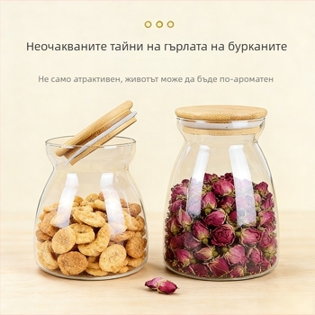 Стъклен буркан с уплътнение за съхранение на зърнени смеси, чай и храни – 500/750/1100 ml