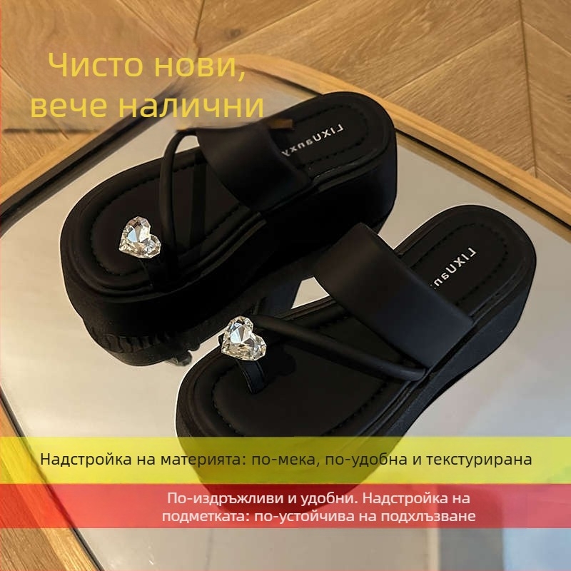 Сребърни дамски плажни сандали с дебела подметка и пръстен за пръста