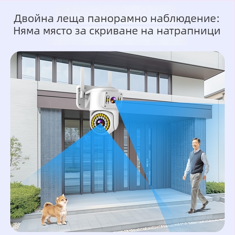 4G камера 360° безжично наблюдение, двойен екран, домашен HD монитор, 360° нощно виждане