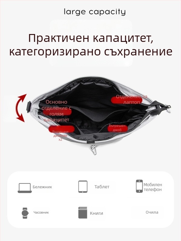 Кроссбоди чанта с голям капацитет за ежедневна употреба, водоустойчива, многофункционална, за 15-инчов лаптоп