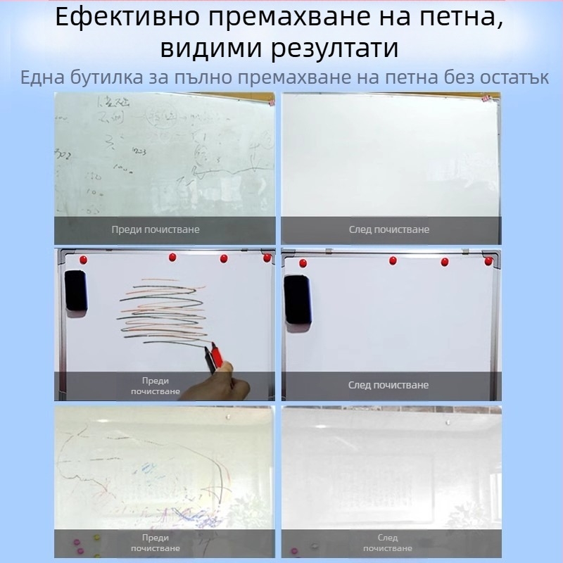 Почистващ препарат за бяла дъска – чисти старателно, лесно се избърсва, с лек аромат, без остатъци, премахва петна