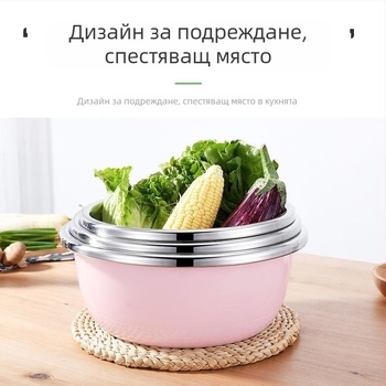 Тричастен комплект неръждаеми кухненски купи, цветни, удебелени и по-дълбоки, за миене на лице, зеленчуци, ориз, замесване на тесто и разбъркване на подправки