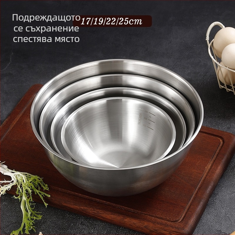 Неръждаема стомана купа за смесване с измервателна скала, многофункционална кухненска купа за печене, салати, студени нудели и разбиване на яйца