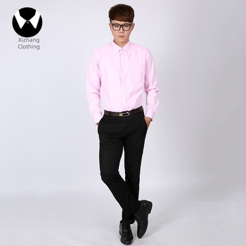 Розова мъжка риза с дълги ръкави и реверен яка, бизнес slim fit, униформа за работа