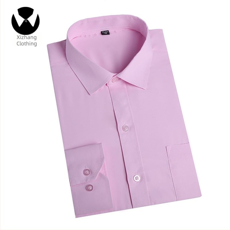 Розова мъжка риза с дълги ръкави и реверен яка, бизнес slim fit, униформа за работа