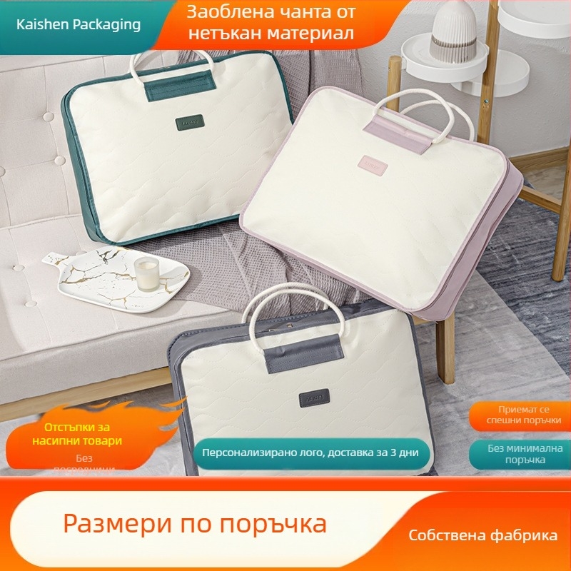 Чанта за съхранение на завивка от нетъкан текстил с заоблени ъгли, релефен дизайн с памучно въже, налична в няколко размера за домашна употреба.