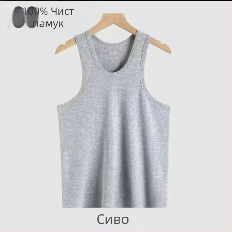 Мъжки потник от модал, летен, тънък и дишащ без ръкави, спортен потник, едноцветен с кръгло деколте
