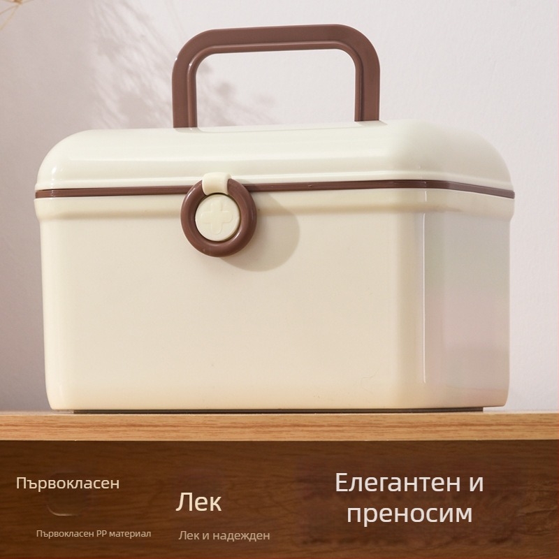 Портативна аптечна кутия с предпазен катинар, двуслойна многофункционална кутия за съхранение с голям капацитет за семейство и къмпинг