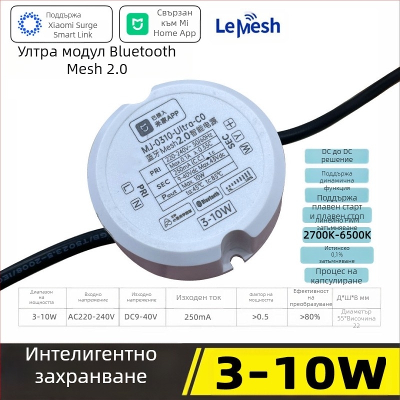 Bluetooth Mesh 2.0 – кръгъл корпус, интелигентен захранващ драйвер, свързан с Mi Home, за повърхностно монтирани downlight и Sunset лампи