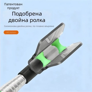 Подова стойка за риболов от неръждаема стомана с автоматично връщане и глава с двойна ролка, регулируема на 180° за големи пръти