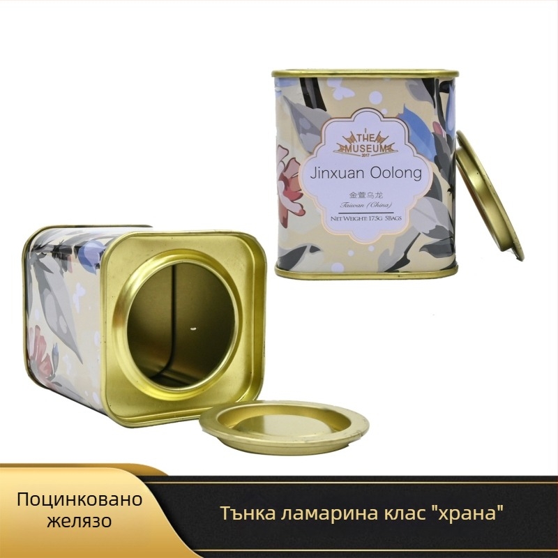 Квадратна кутия за чай от цинкова ламарина, запечатана метална опаковка за чай