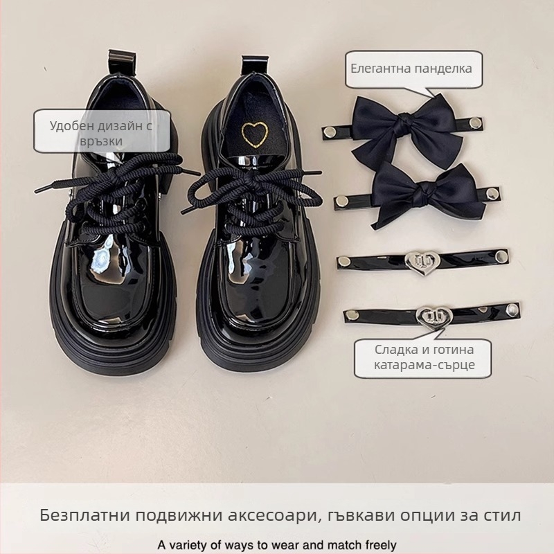 Дамски кожени лоуфъри Mary Jane с панделка, 2024 пролетно-есенен модел, ретро британски стил, дебела подметка