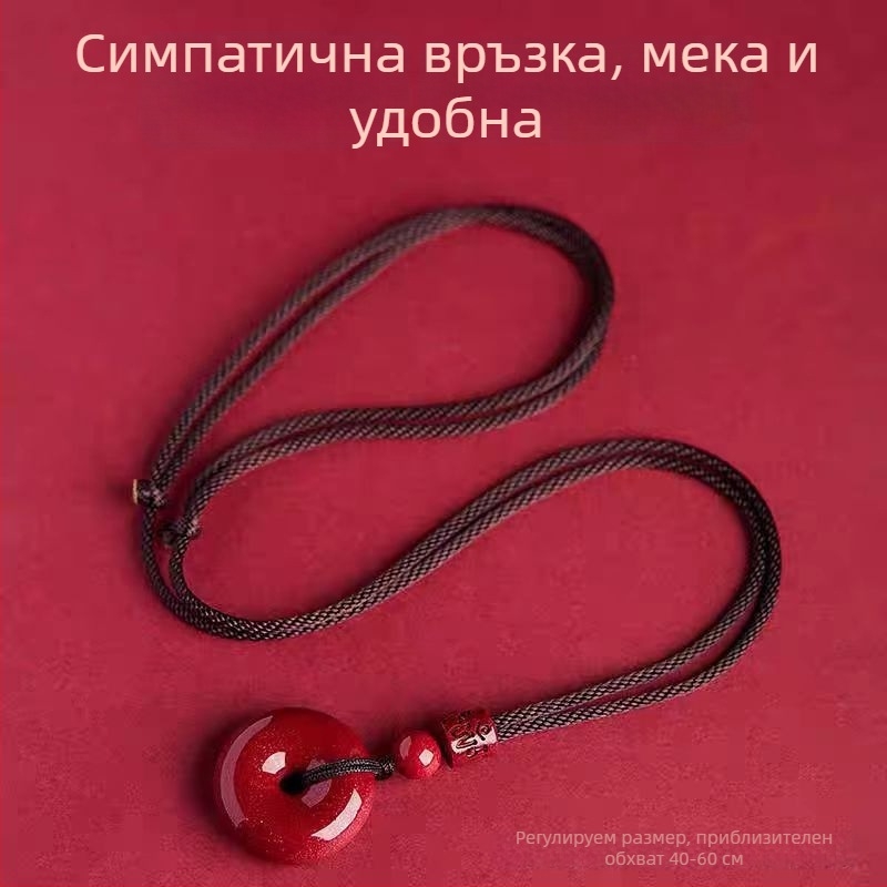 Унисекс медальон от естествен cinnabar с високо съдържание пурпурно-златни песъчинки, колие за годината на раждане, подарък бижута на едро