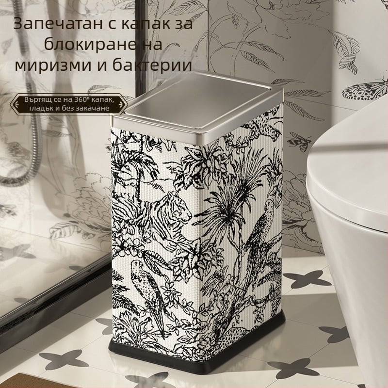 Неръждаема стомана квадратна кофа за отпадъци със люлеещ се капак, 10 л, за домашна употреба