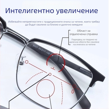Пресбиопични очила с антизапотяване, интелигентно увеличение за близък и далечен фокус, ясна видимост при шофиране, защита от синьо‑светлина, мъжки