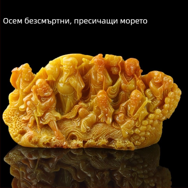 Жадова скулптура: Осем безсмъртни пресичат морето, камък Шоушан и камък Фуронг, за дом и офис