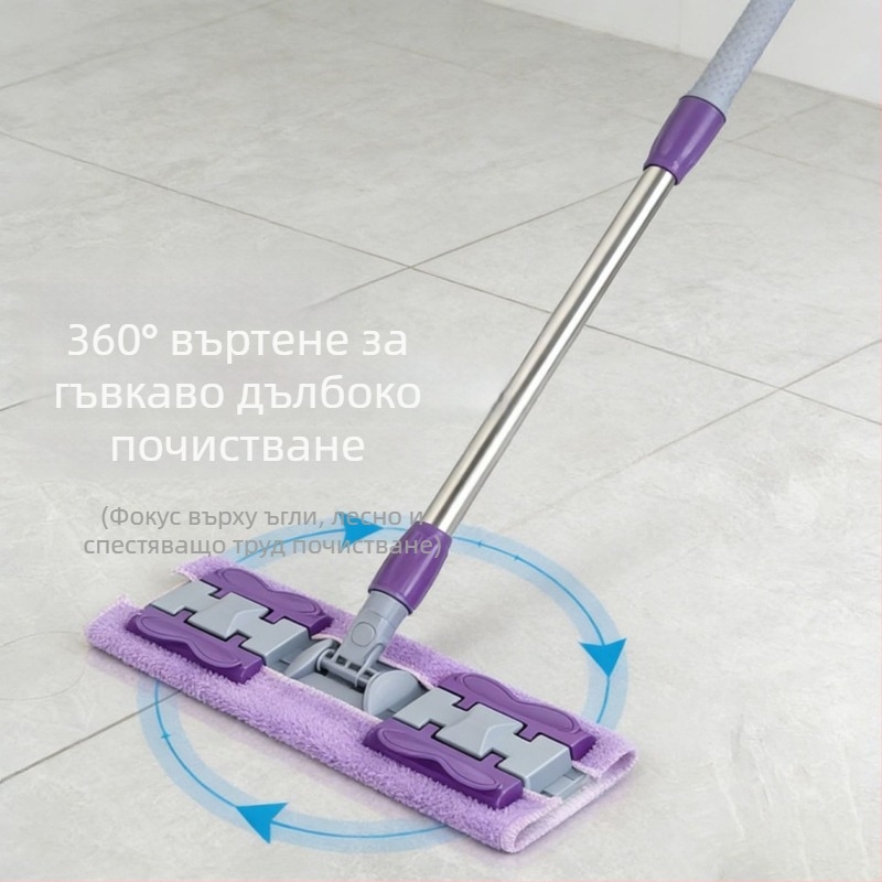 2025 нов модел плосък моп със скоба за кърпа за дървени подове, абсорбиращ, чистене без ръце, издръжлива въртяща се глава за баня