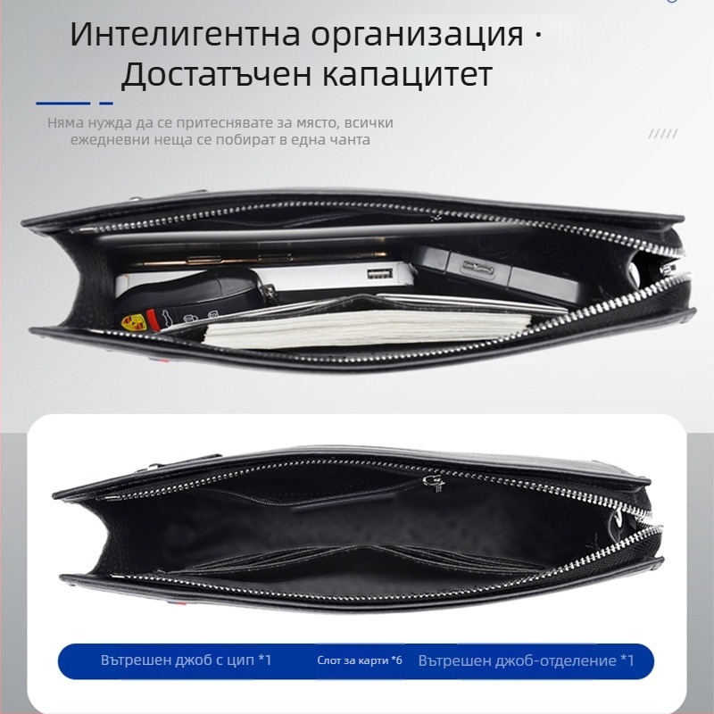 Мъжка черна PU кожена чанта за през рамо, компактна квадратна чанта за таблет до 10 инча, голям капацитет, урбан стил