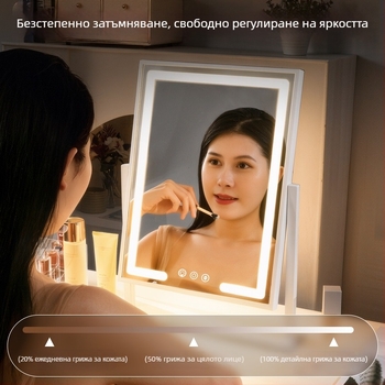 Десктоп огледало за грим с подсветка, въртящо се огледало за домашна употреба, огледало за грим на тоалетната маса в спалнята