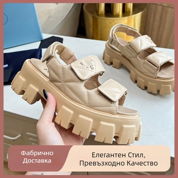 Дамски сандали с дебела подметка в стил Gear, мрежеста горна част, затворен нос, куха плетка платформа в римски стил, дизайн с peep-toe