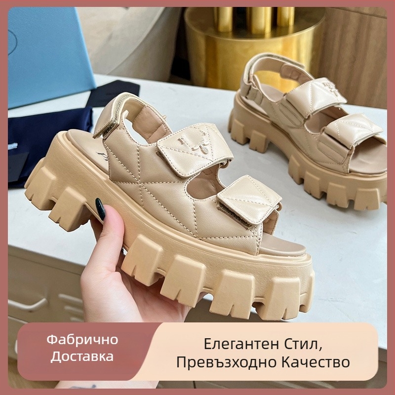 Дамски сандали с дебела подметка в стил Gear, мрежеста горна част, затворен нос, куха плетка платформа в римски стил, дизайн с peep-toe