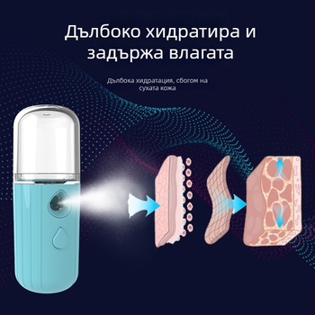 Преносимо зарядно устройство за дезинфекция и хидратация с алкохолен спрей и атомизиран мъглив спрей