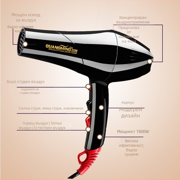 Bright Rct3200 1800W безчетков сешоар за коса с горещ и студен въздух за домашен салон, професионално стилизиране и грижа за козината на домашни любимци