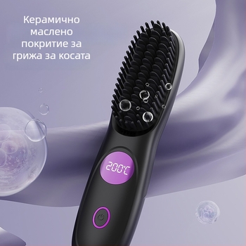 LCD USB безжичен керамичен нагревател за коса — електрическа преса за изправяне и къдрене с гребен